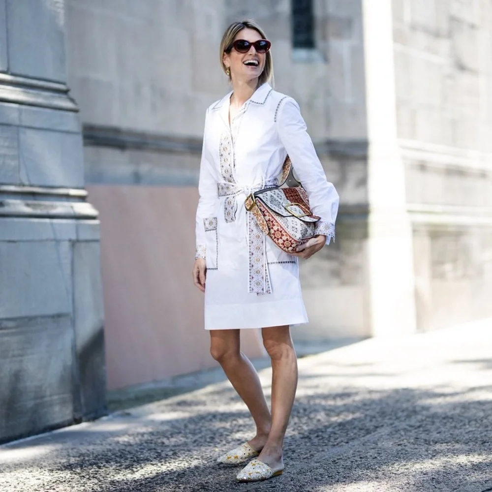 NWT $558 Tory Burch Jayne Long-sleeve Embroidered Belted Tunic Dress